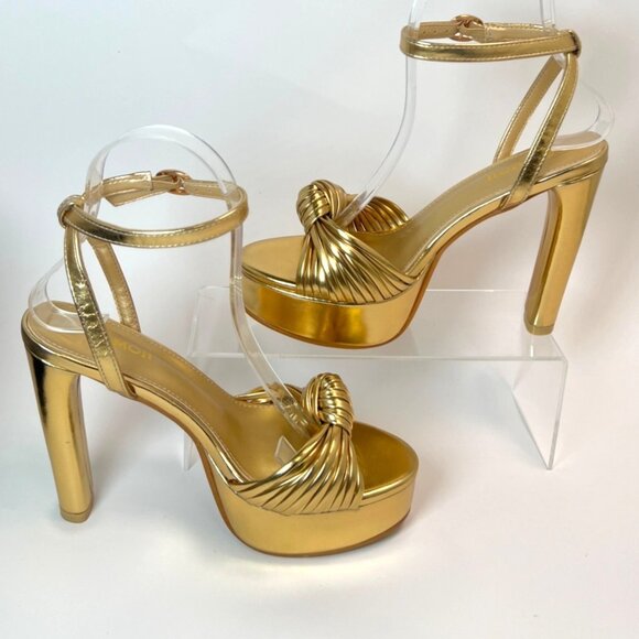 Gold Block Heels Platforms Braid Knot Ankle Strap Sandals Size 36 US 5.5 - Picture 4 of 10